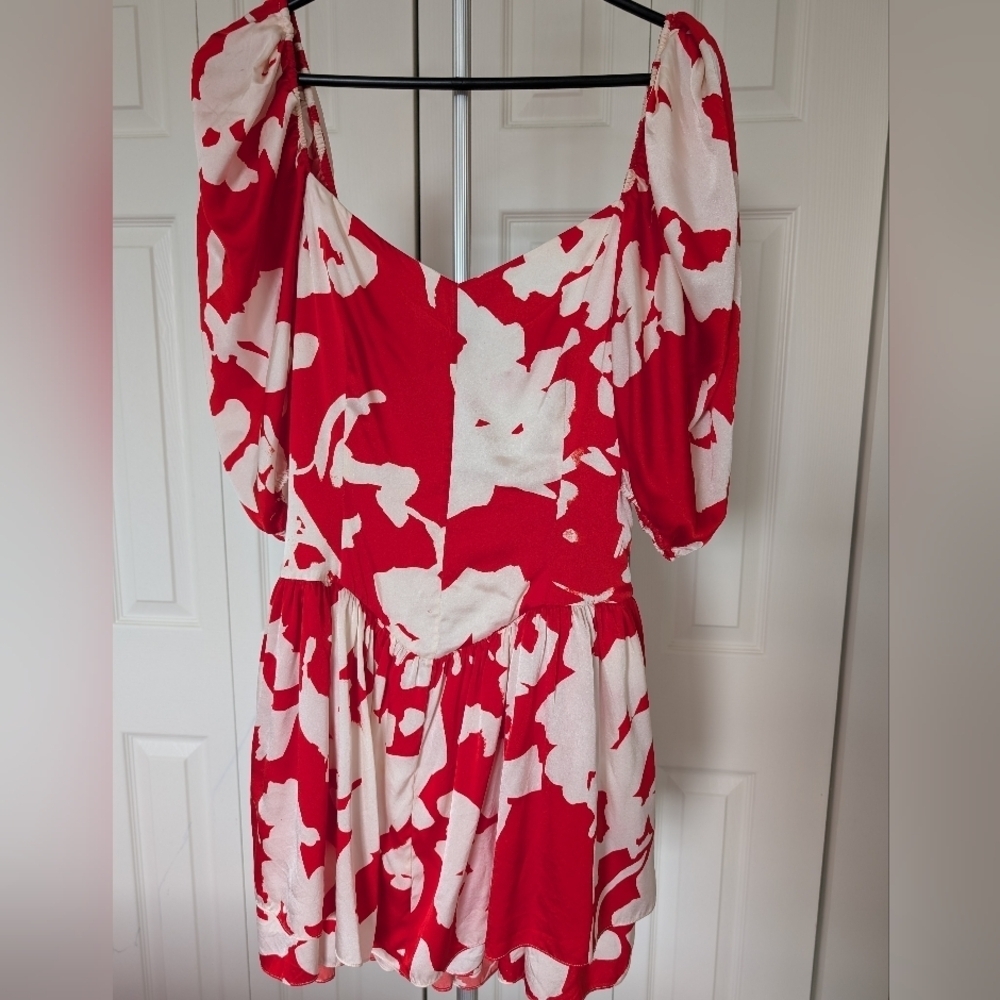 Caroline Constas Red and White Silk Mini Dress